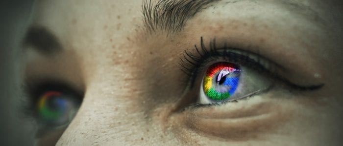Google reflection in the human eye